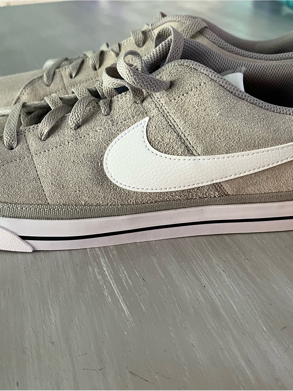 Nike Court Men’s Suede Low-Top Sneakers in Light Gray with White Swoosh